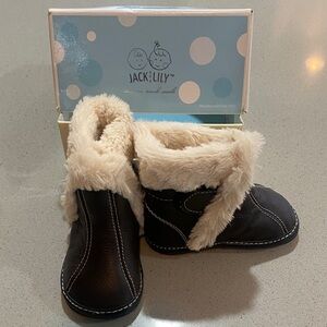 Jack & Lily Black Boots with Cream Fur for Kids